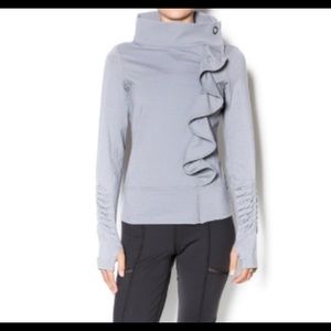 Karma Activewear Gray Ruffle Zip Top